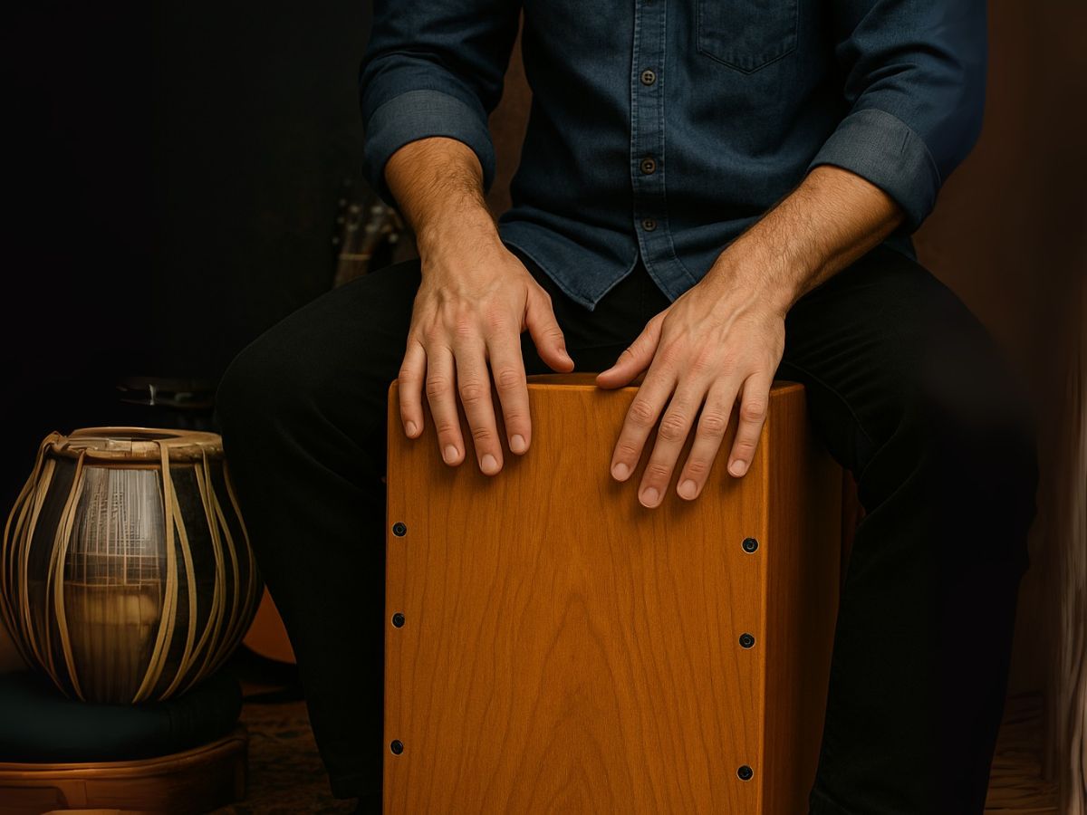 hombre tocando el cajón flamenco